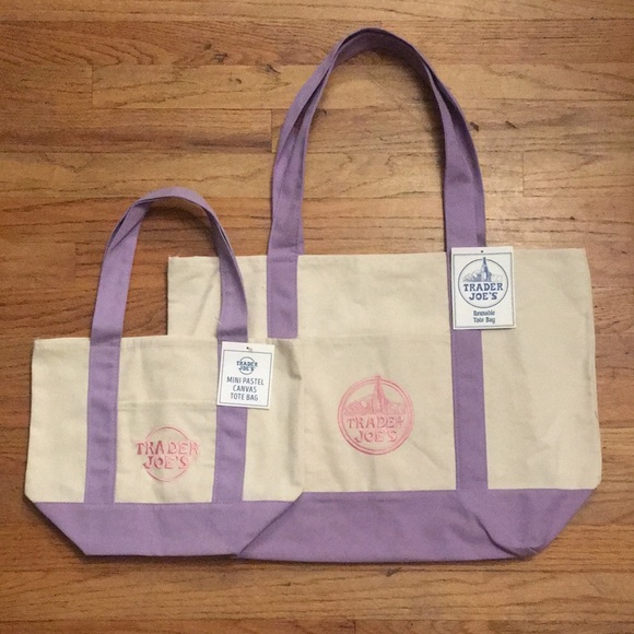 Trader Joe'S Handbags - Lavender-Trim Canvas Tote Bag